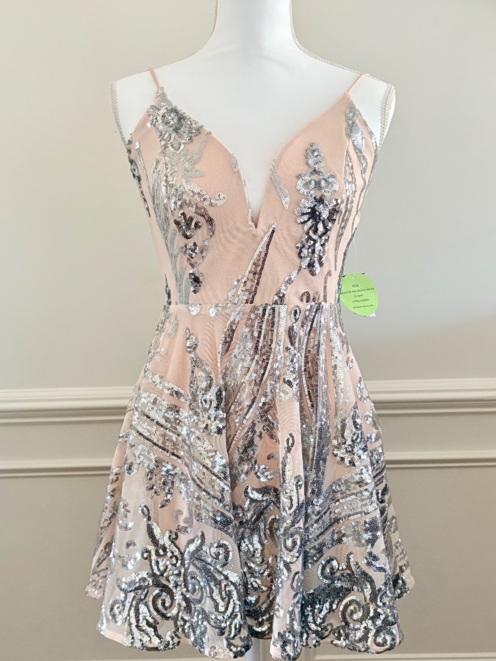 Windsor Silver & Nude M Spring Formal Prom Sparkle Sequin Glitter Dress - Picture 2 of 16